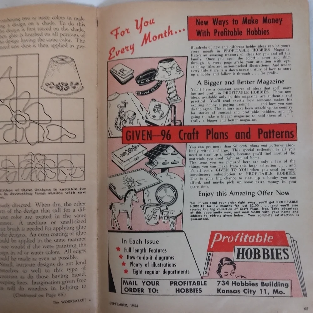 Vintage The Workbasket Magazine 1954 Patterns Recipes Ephemera Craft Crafting